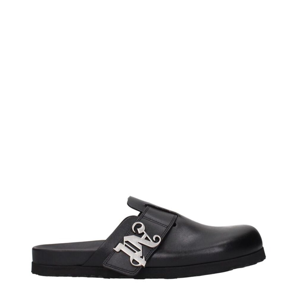Palm Angels Black Leather Men's Slippers